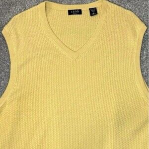 Izod Golf Men’s Large Preppy Sweater Vest Yellow Pullover V-Neck Casual Logo